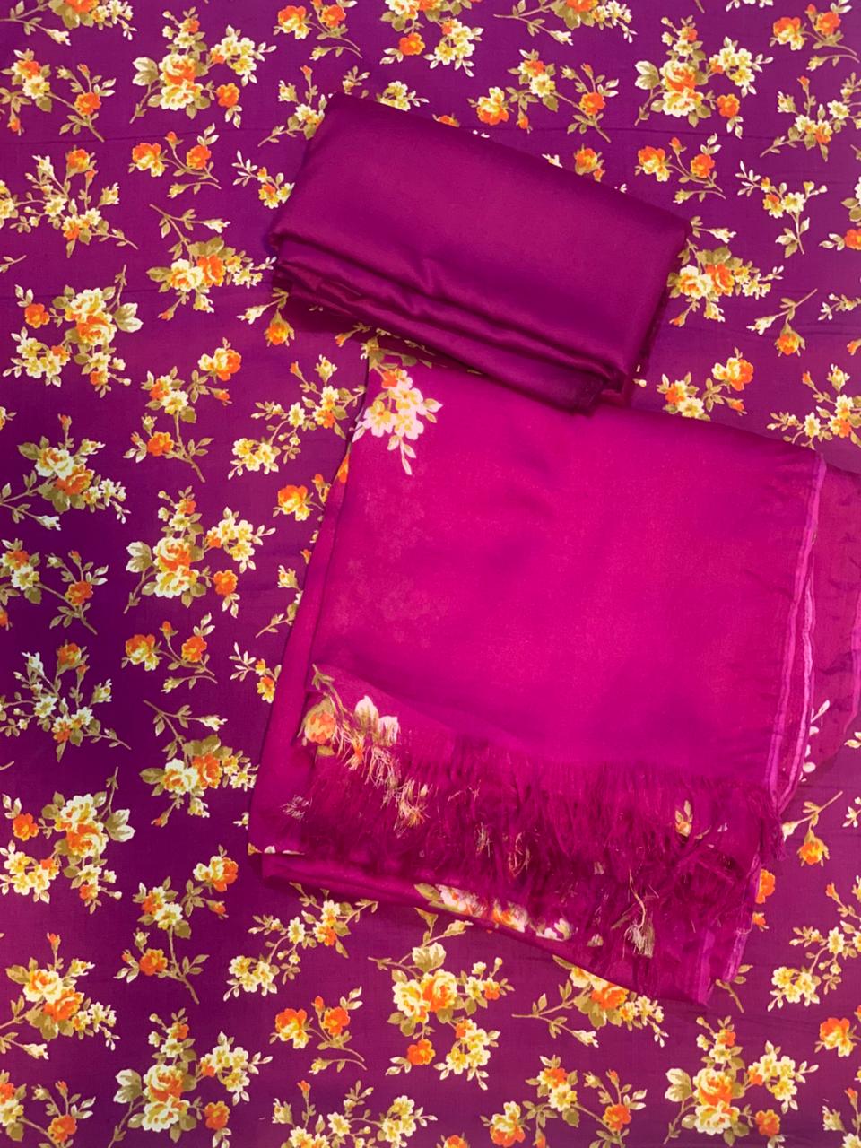 Pashmina Printed Cotray Wool Shawl 3pc D12