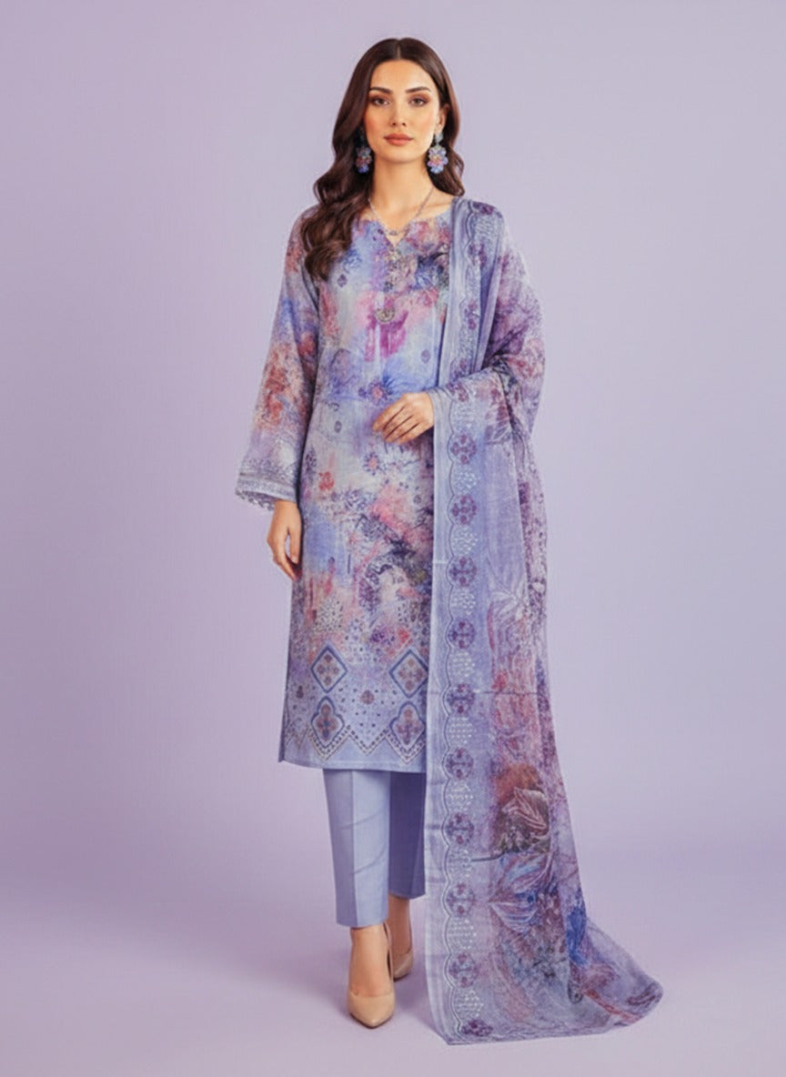 Rungbrung Premium Embroidered Lawn 3pc D1