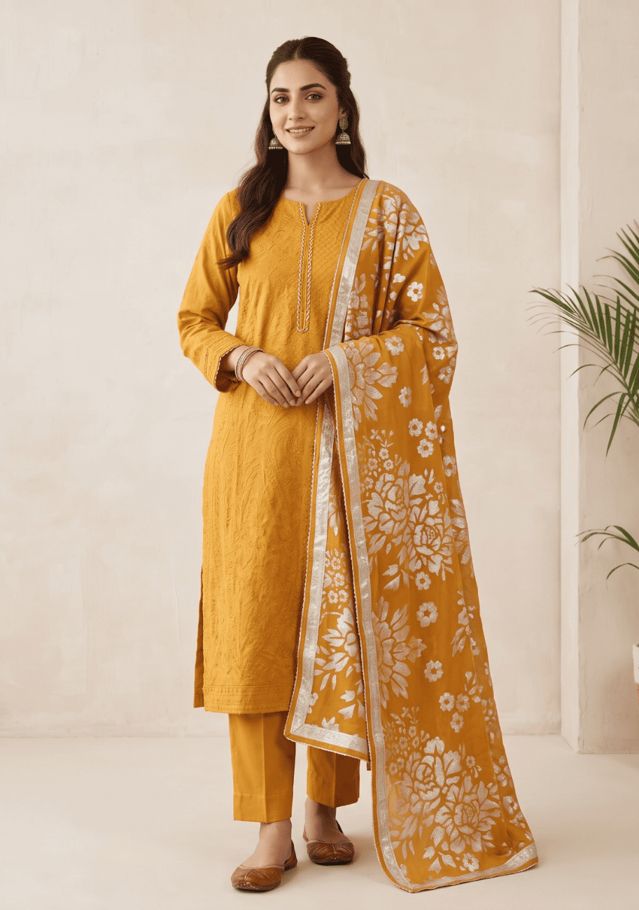 HZ Embroidered Velvet Shawl 3PC Suit Vol.2 D8