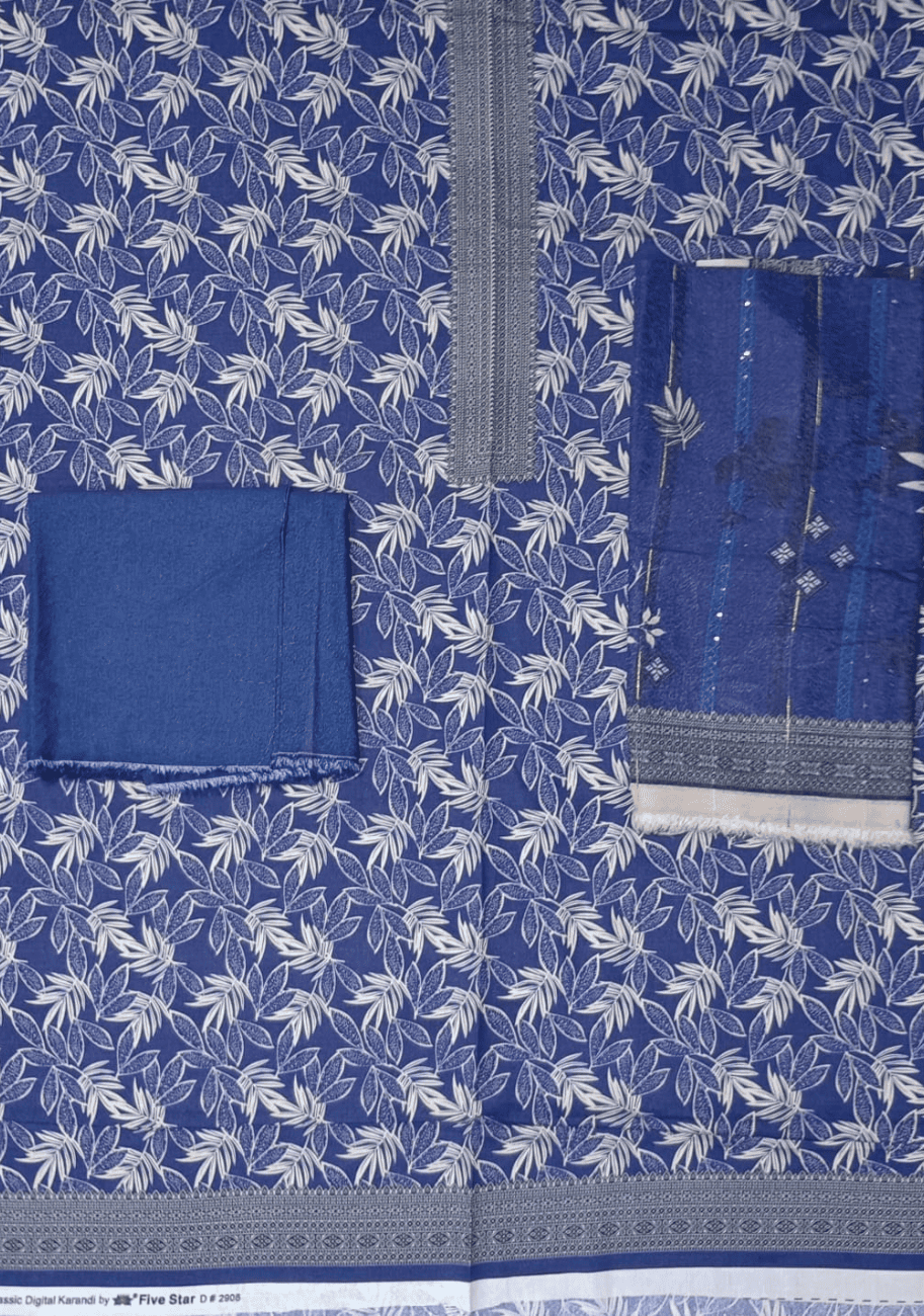 Five Star Luxury Karandi Printed 3PC Suit V5 D8