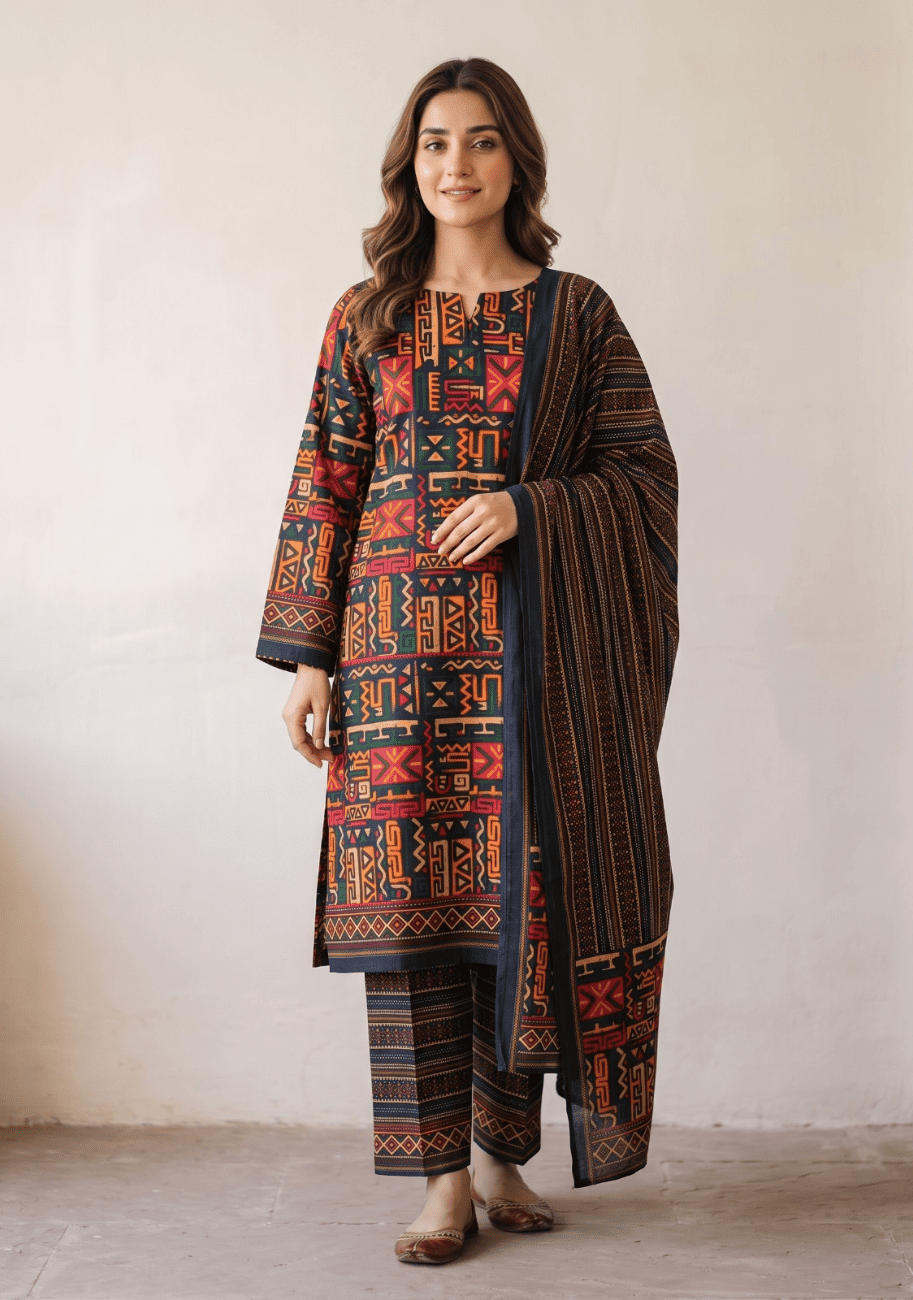 Bin Saeed Printed Khaddar 3PC Suit Vol.02 D10