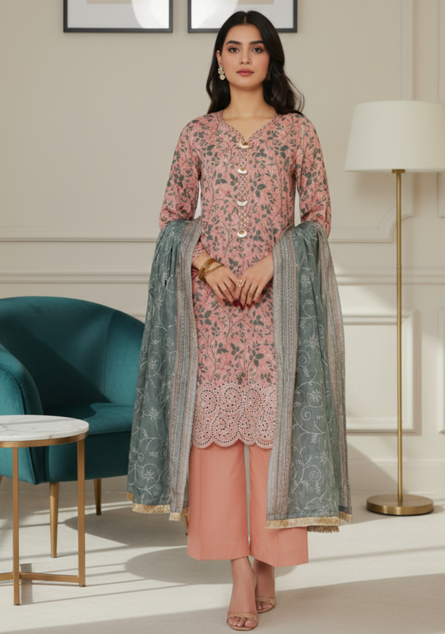 VS-Mariyah Embroidered with Printed Chikankari Dupatta Lawn 3pc D1