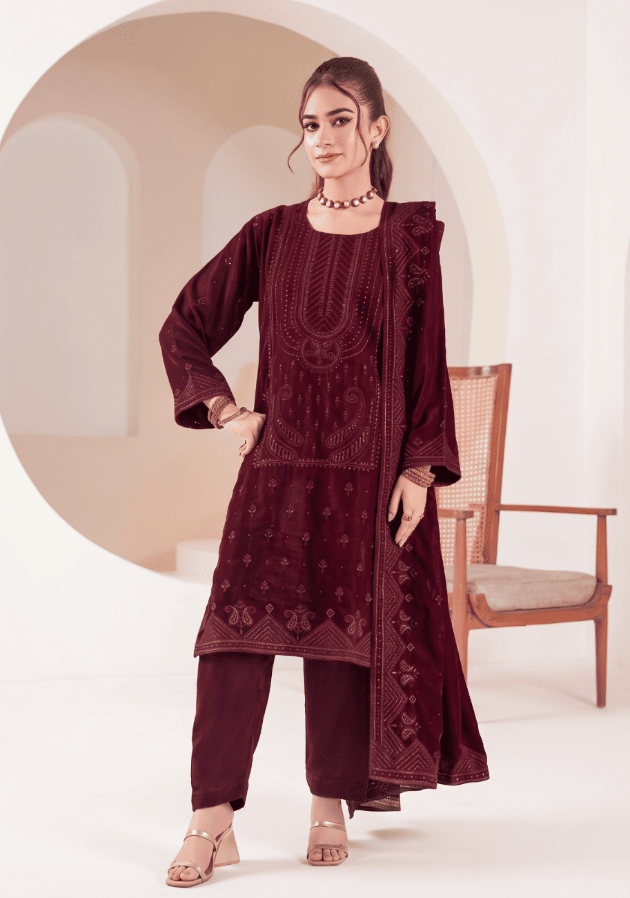 Gulzar Yousaf Velvet Embroidered 3PC V1-D1