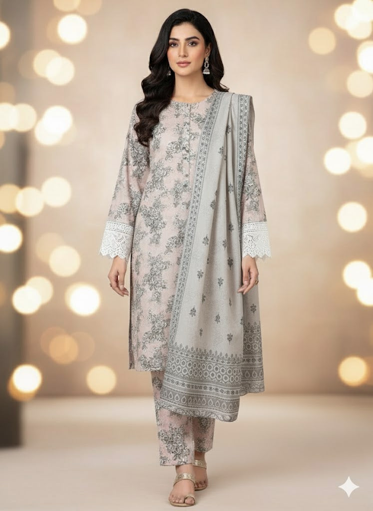 Bin Inam Mother Collection Printed Dhanak 3pc D1