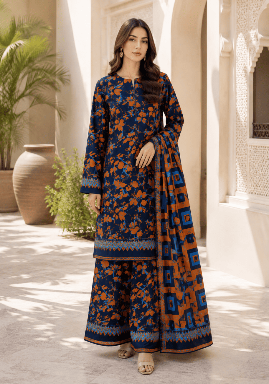Bin Inam Zee Fashion Doriya Linen Allover 3pc v2-D1