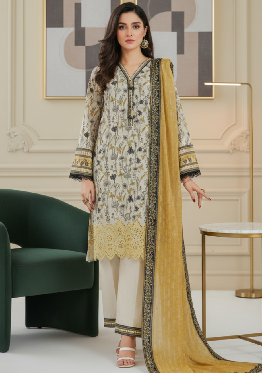 VS-Mariyah Embroidered with Printed Chikankari Dupatta Lawn 3pc D2