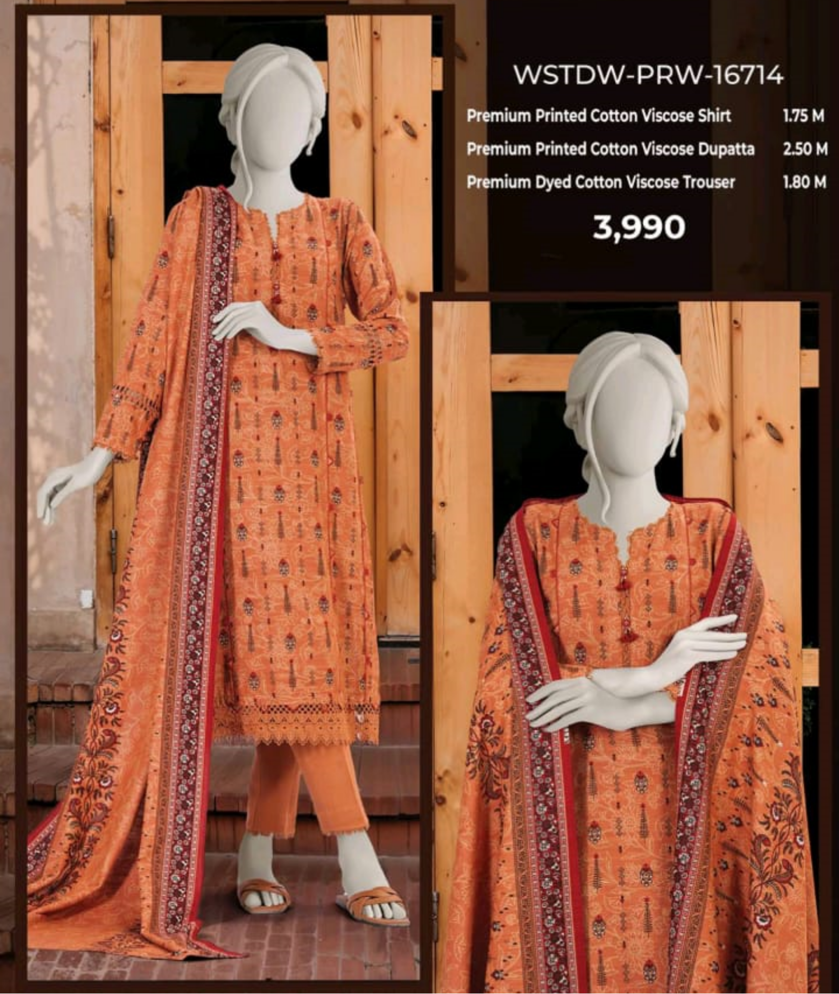 MTJ Luxury Printed Khaddar Viscos 3pc D02