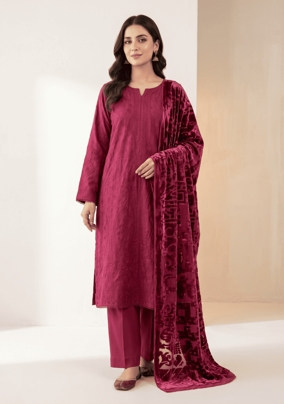 HZ Embroidered Velvet Shawl 3PC Suit Vol.2 D2