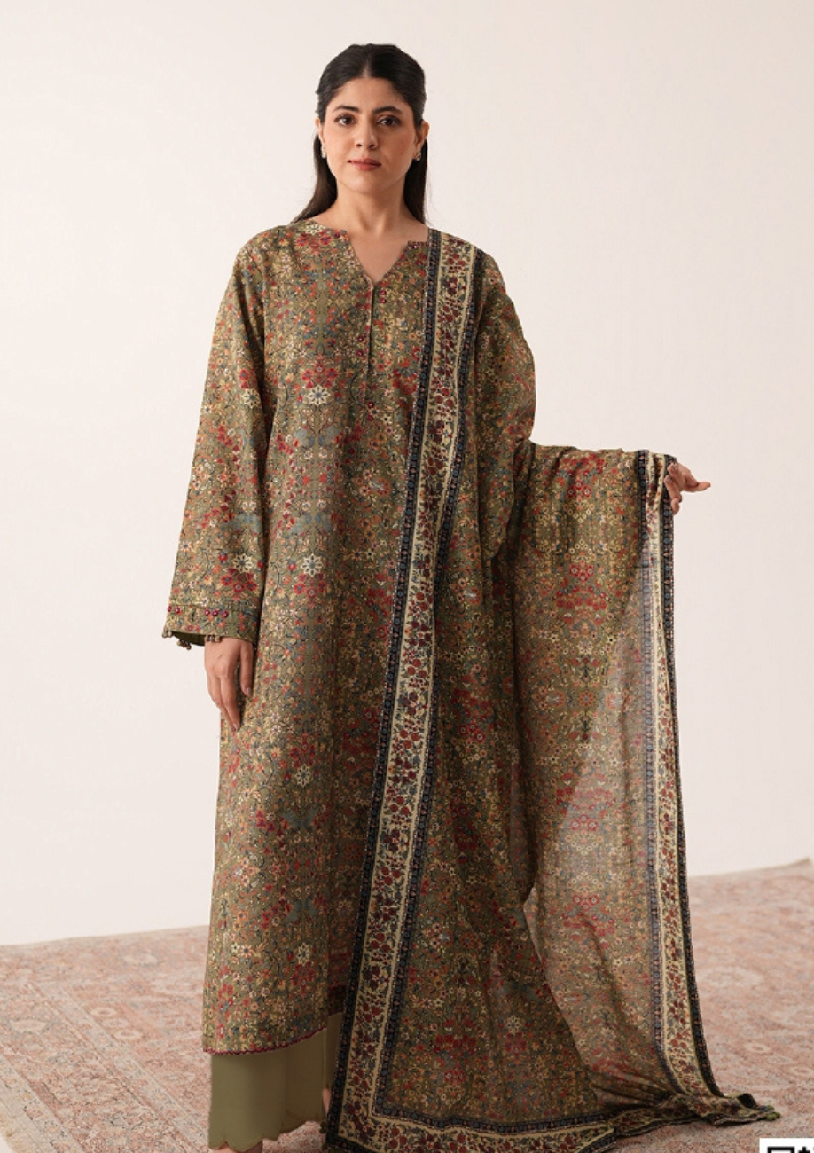 Agha Noor Printed Khaddar 3pc D3