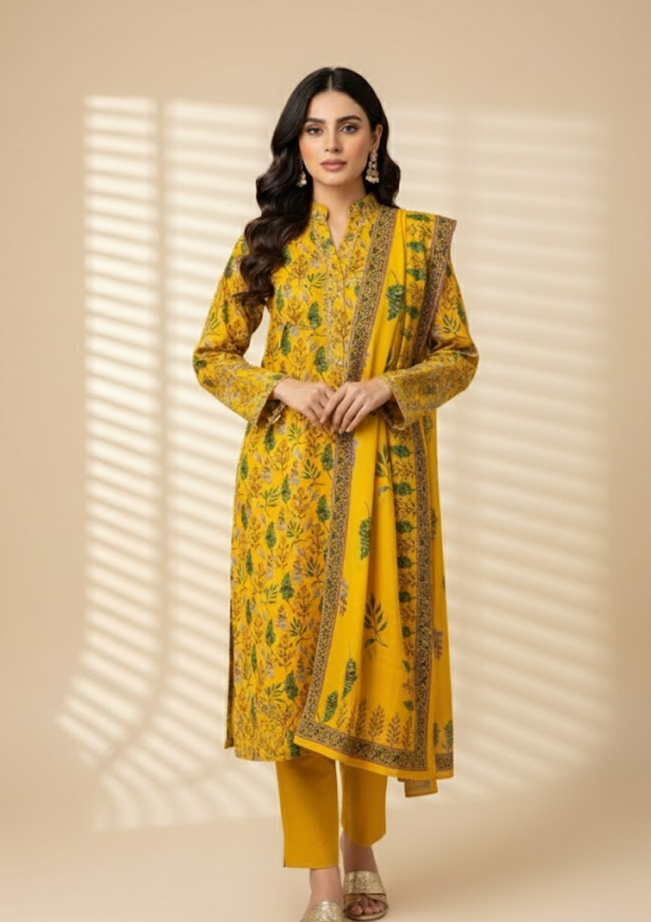 Pashmina Printed Cotray Wool Shawl 3pc D3