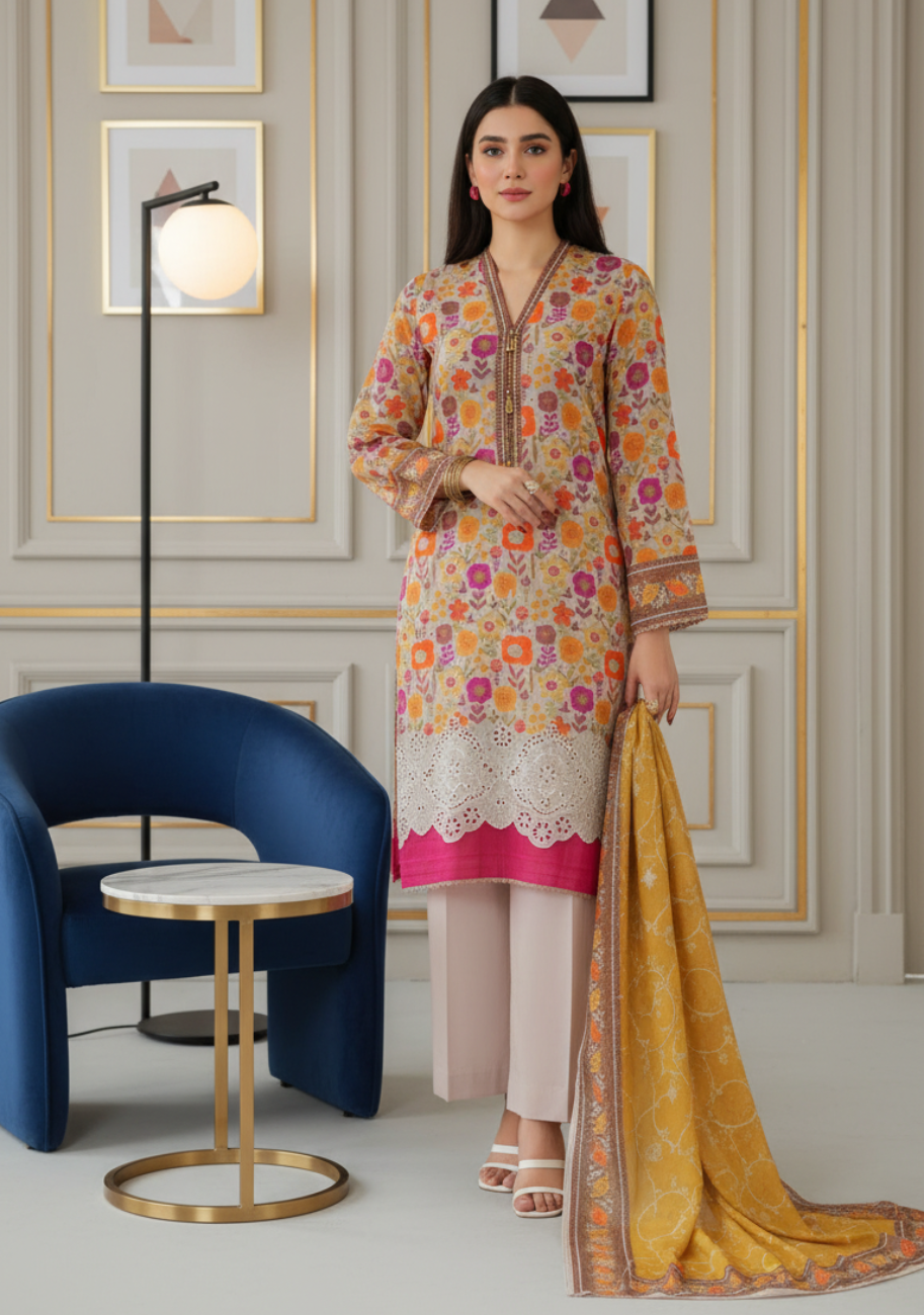 VS-Mariyah Embroidered with Printed Chikankari Dupatta Lawn 3pc D3