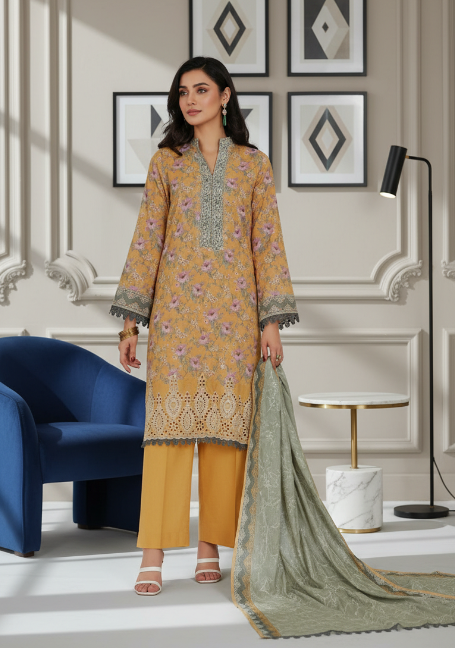 VS-Mariyah Embroidered with Printed Chikankari Dupatta Lawn 3pc D4