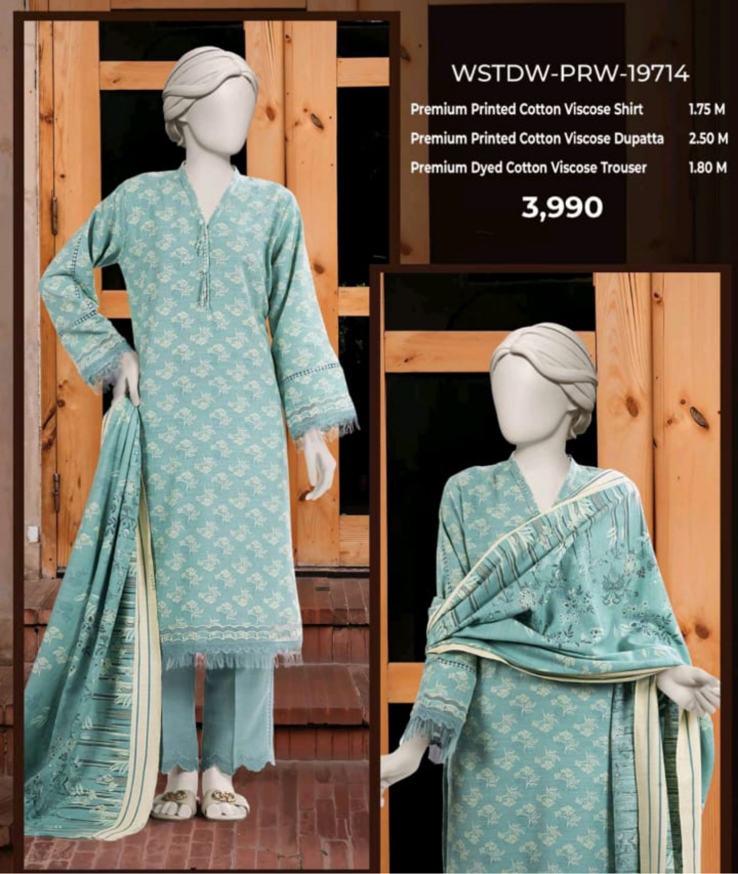 MTJ Luxury Printed Khaddar Viscos 3pc D04