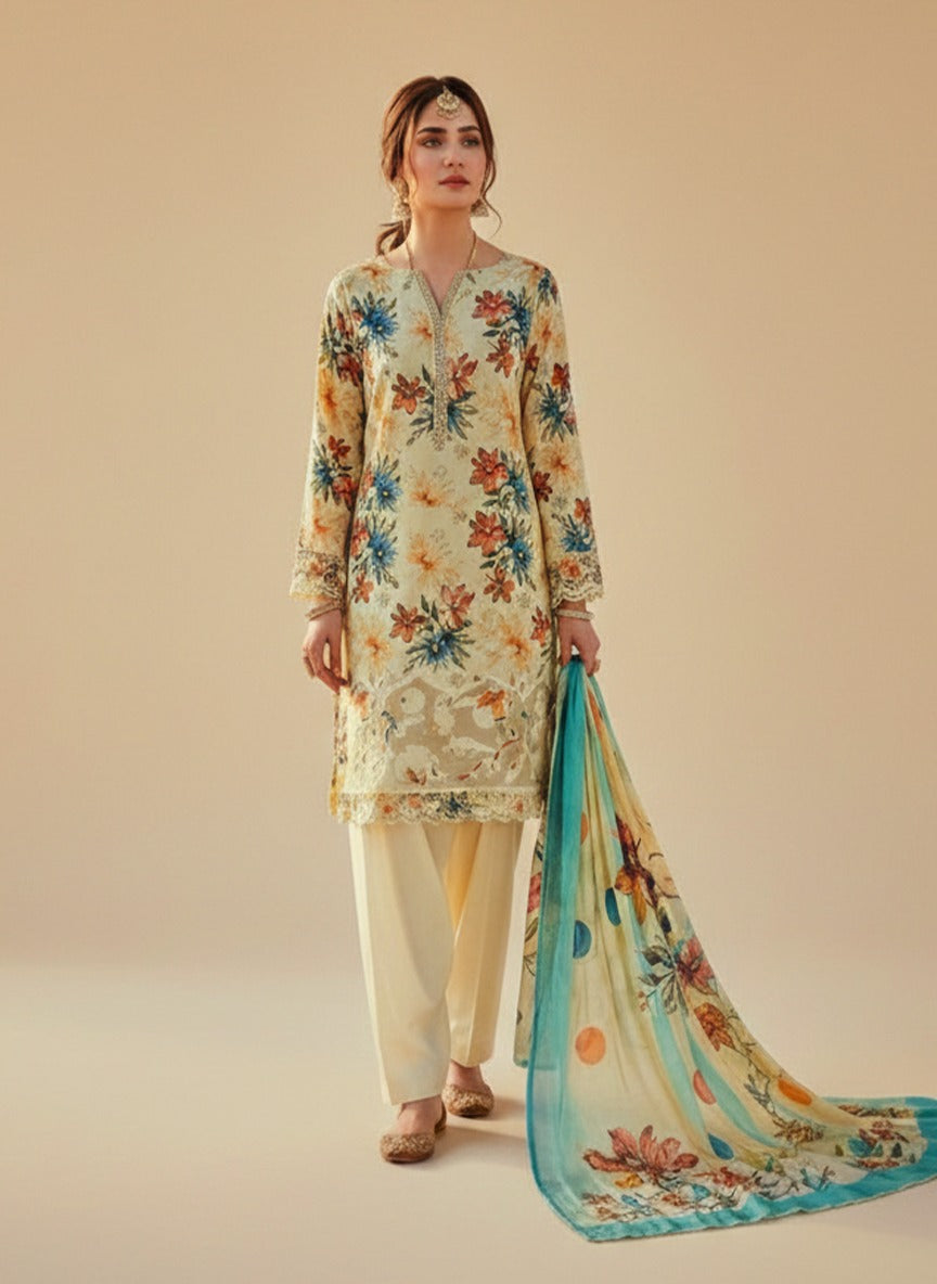 AROSH Embroidered Printed Lawn 3pc Vol-1-D1