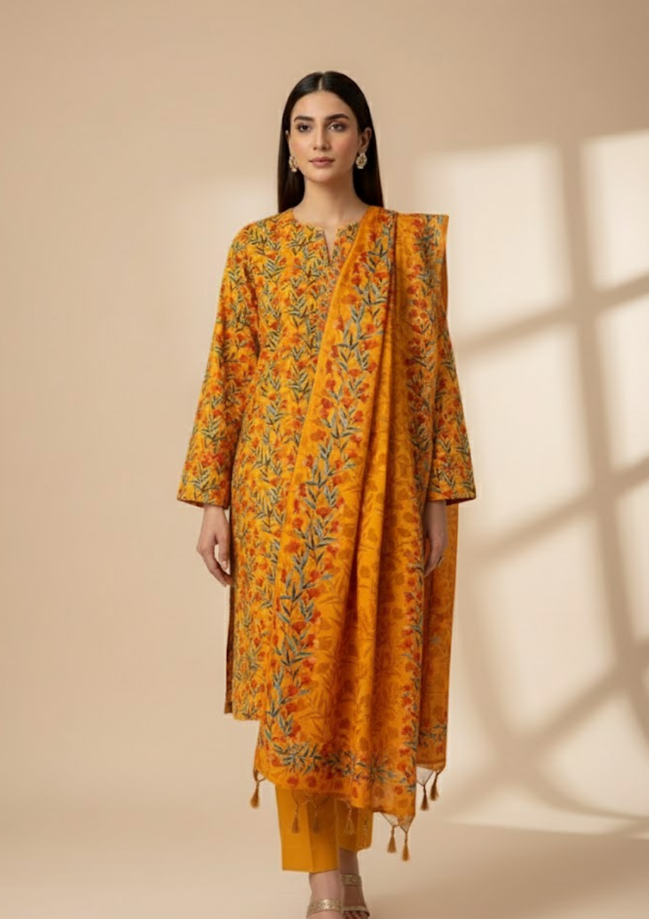 Pashmina Printed Cotray Wool Shawl 3pc D5