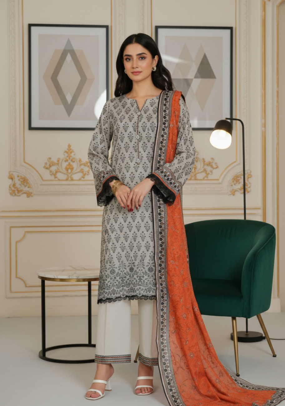 VS-Mariyah Embroidered with Printed Chikankari Dupatta Lawn 3pc D5