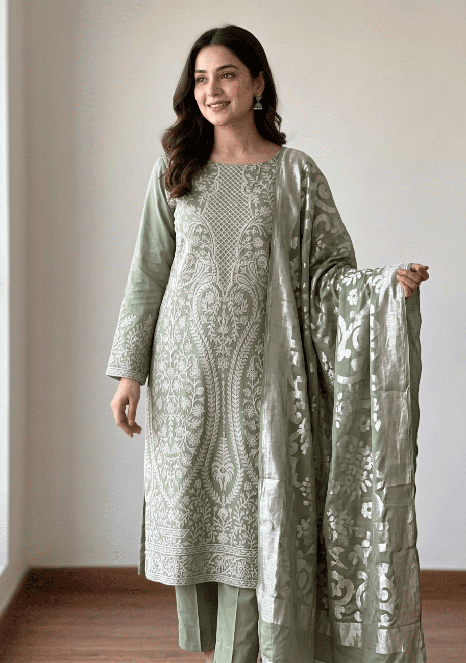 HZ Embroidered Velvet Shawl 3PC Suit Vol.2 D3