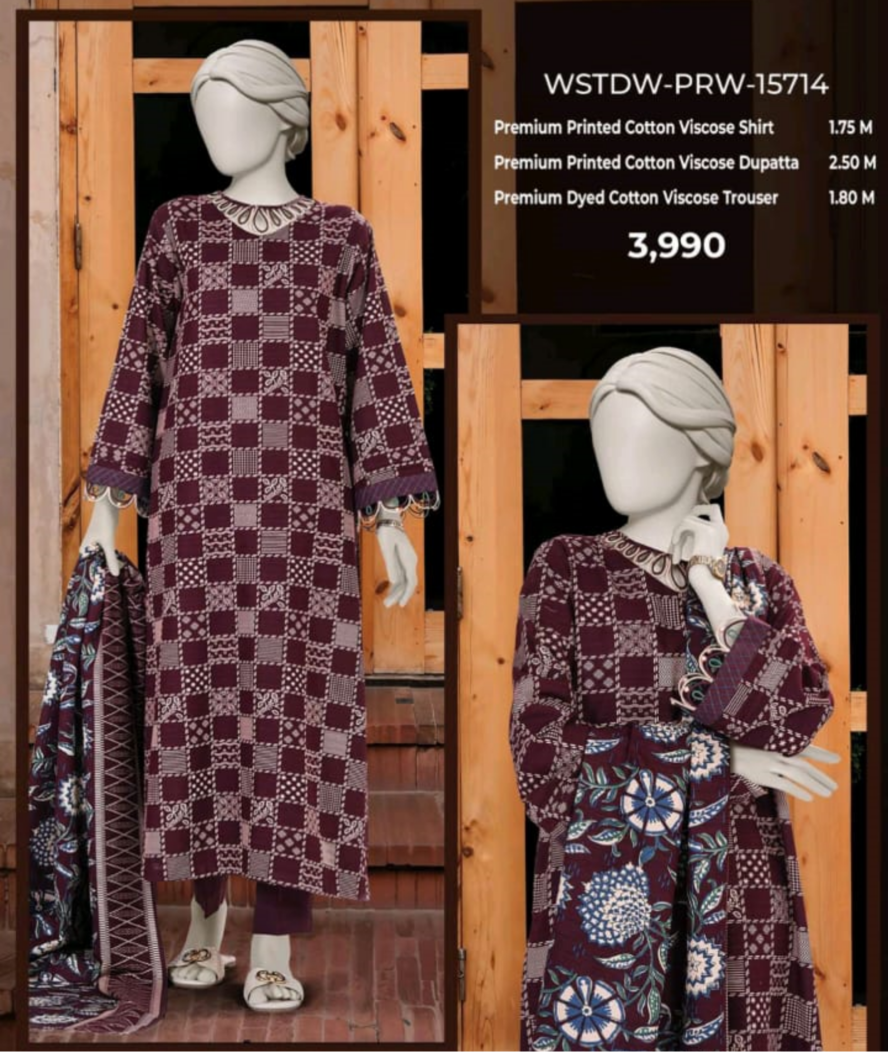 MTJ Luxury Printed Khaddar Viscos 3pc D05