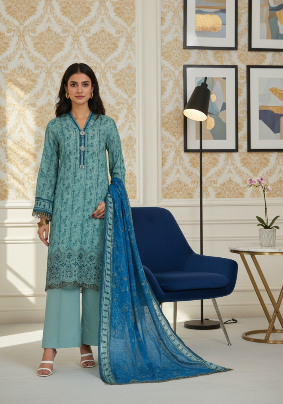 VS-Mariyah Embroidered with Printed Chikankari Dupatta Lawn 3pc D6