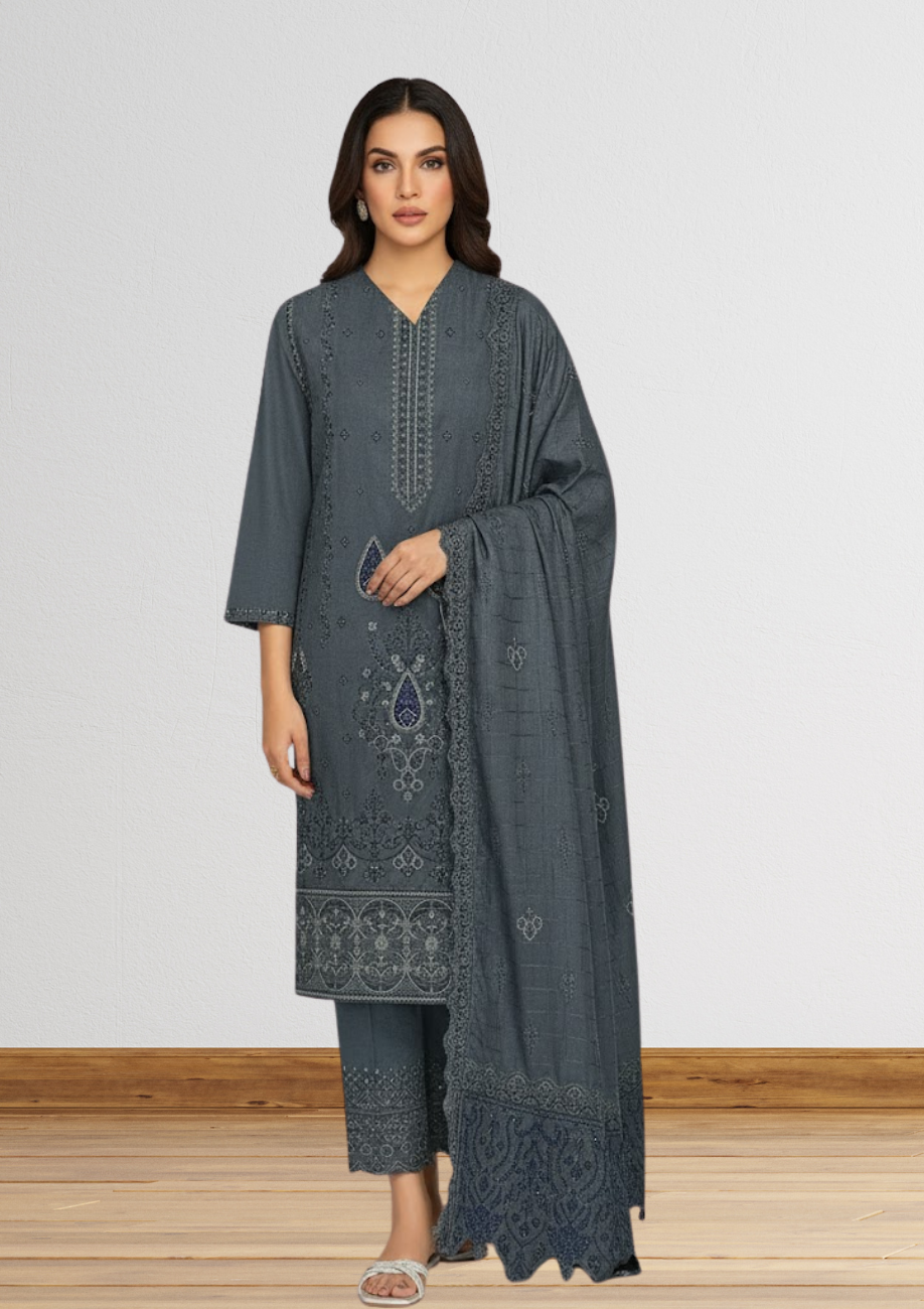 Embellish Fine Wool Embroidered 3pc D6