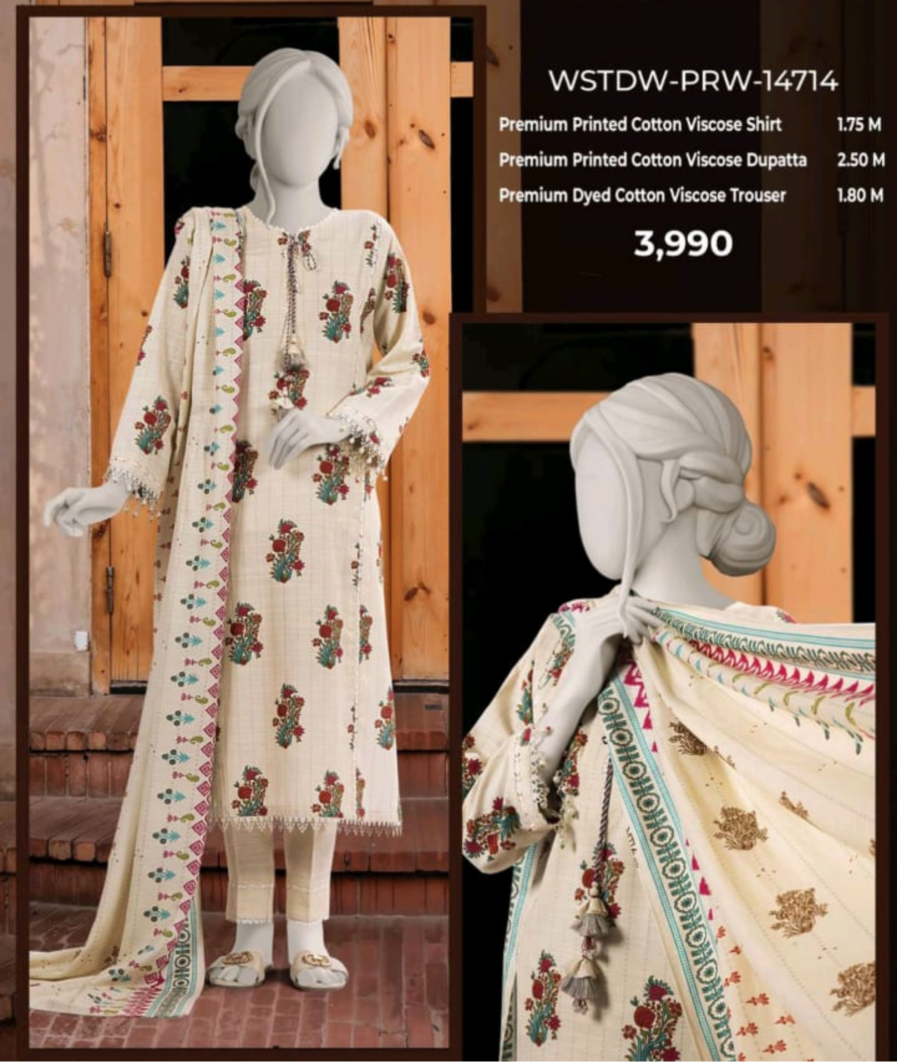 MTJ Luxury Printed Khaddar Viscos 3pc D06