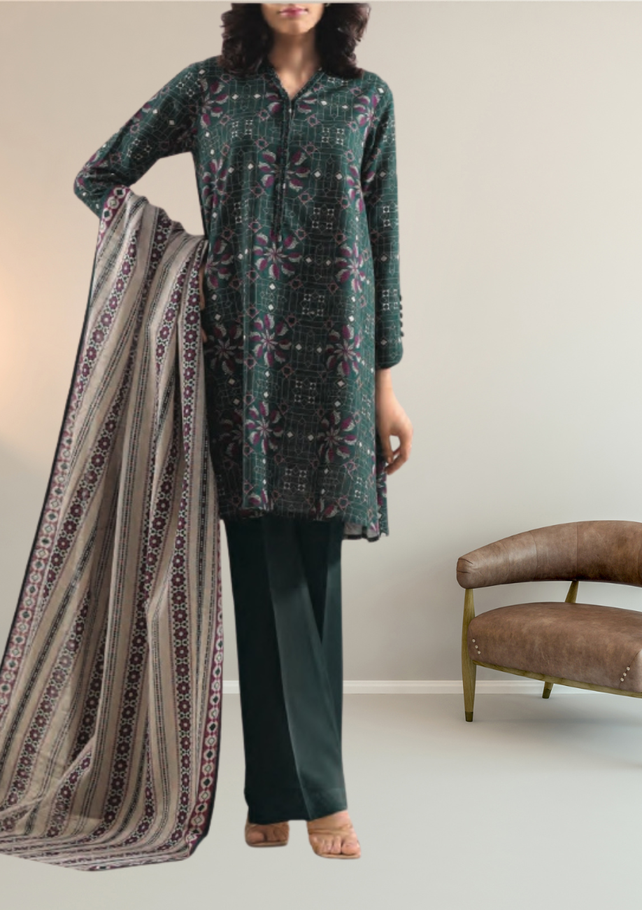 Saya's Printed Khaddar 3pc D7