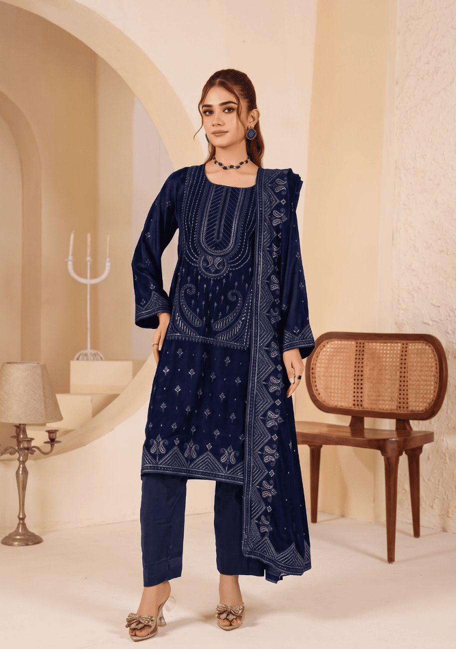 Gulzar Yousaf Velvet Embroidered 3PC V1-D4