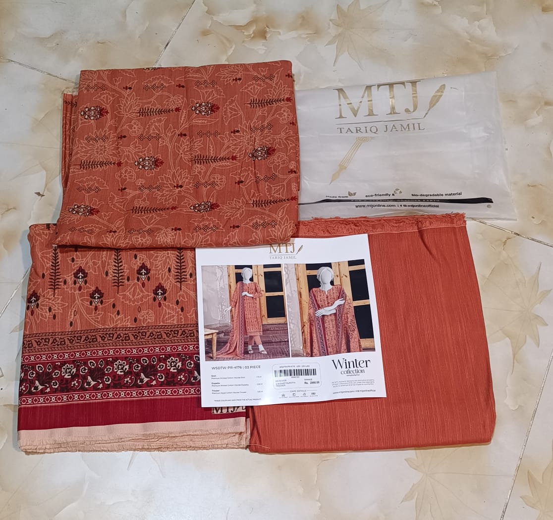 MTJ Luxury Printed Khaddar Viscos 3pc D02