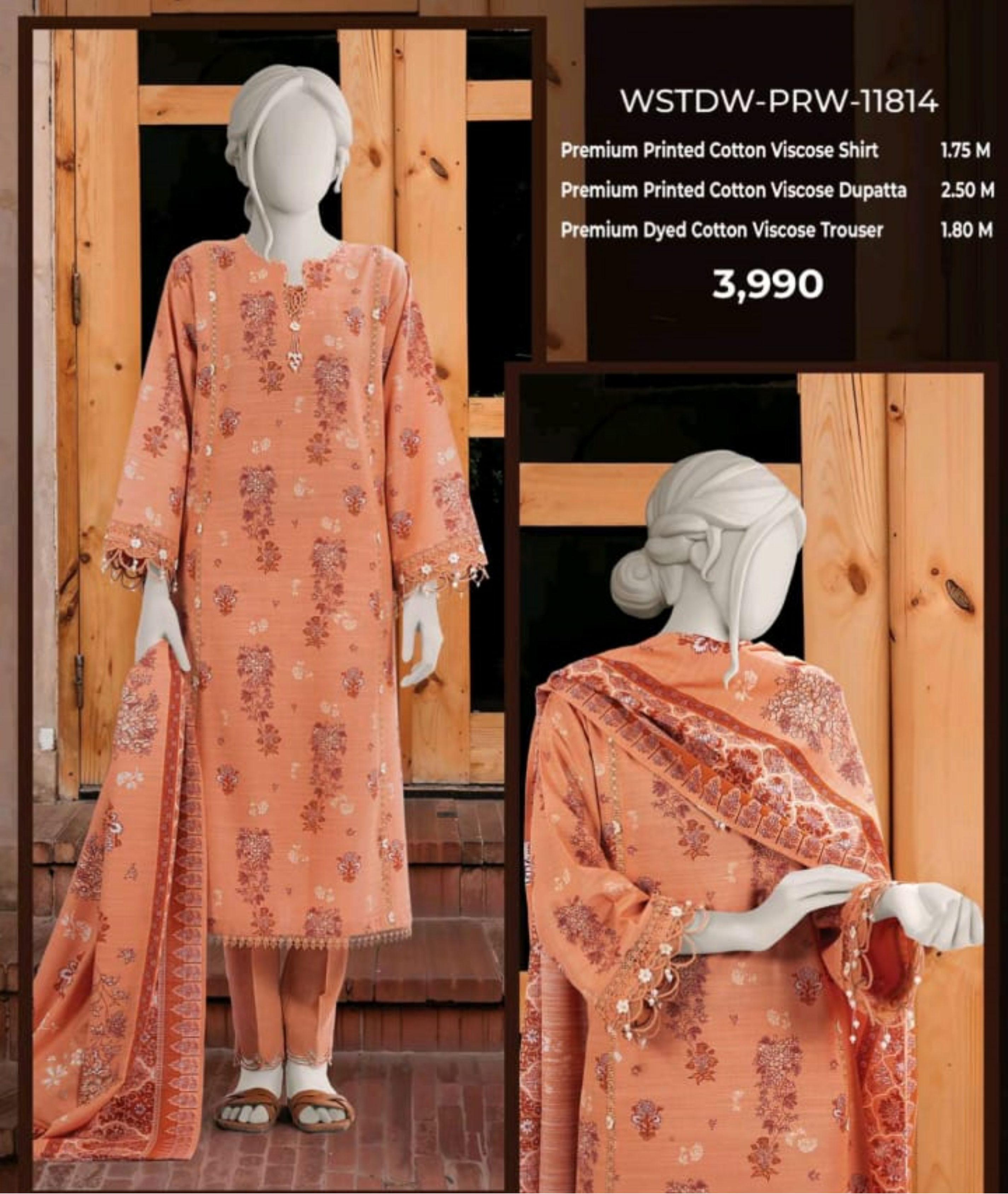 MTJ Luxury Printed Khaddar Viscos 3pc D08