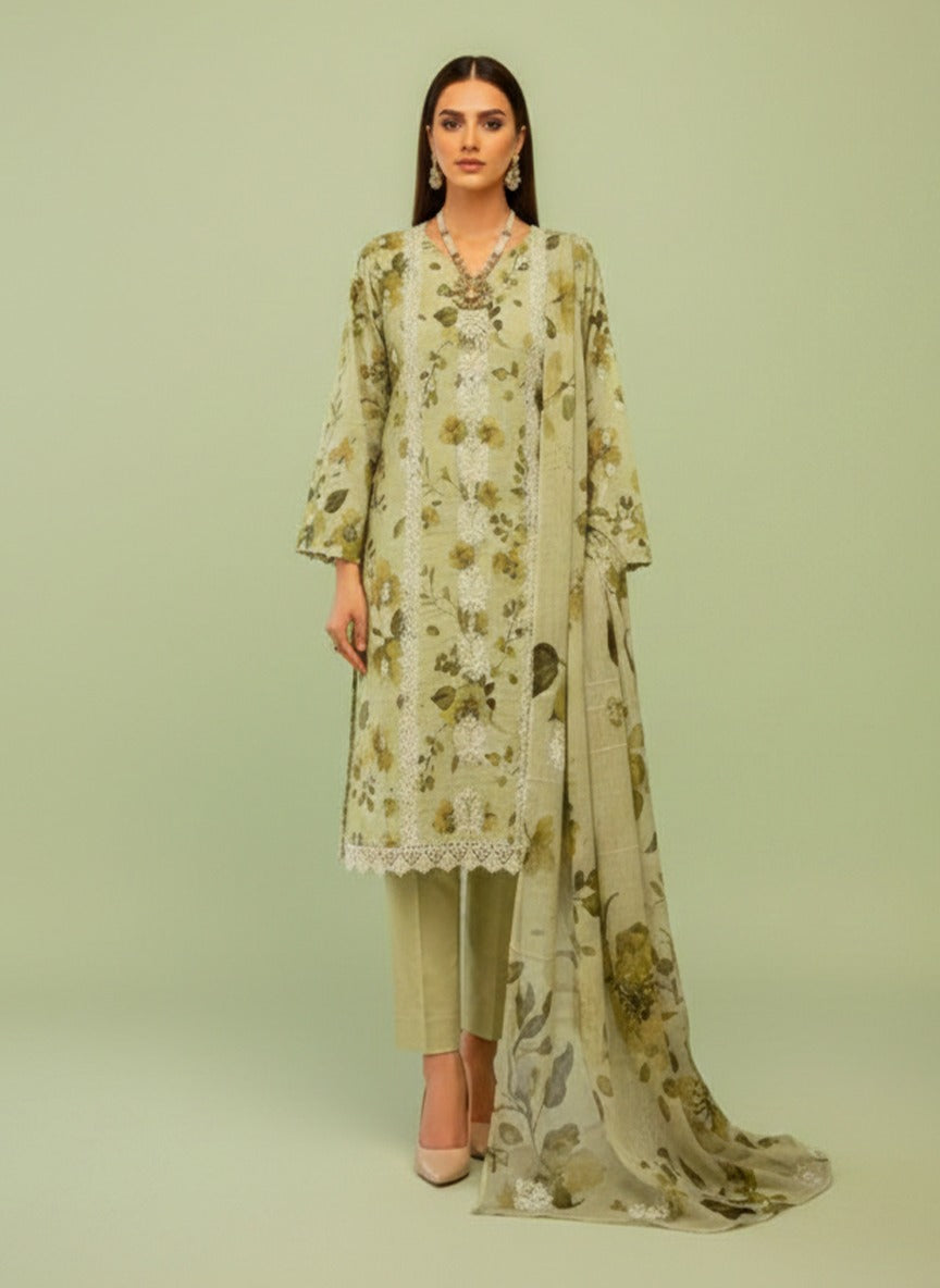 Rungbrung Digital Printed Embroidered Lawn 3pc D1