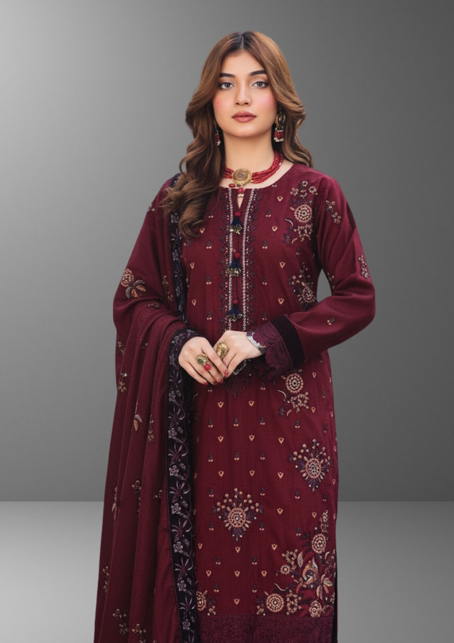 Palwasha Peach Wool Embroidered 3pc D8