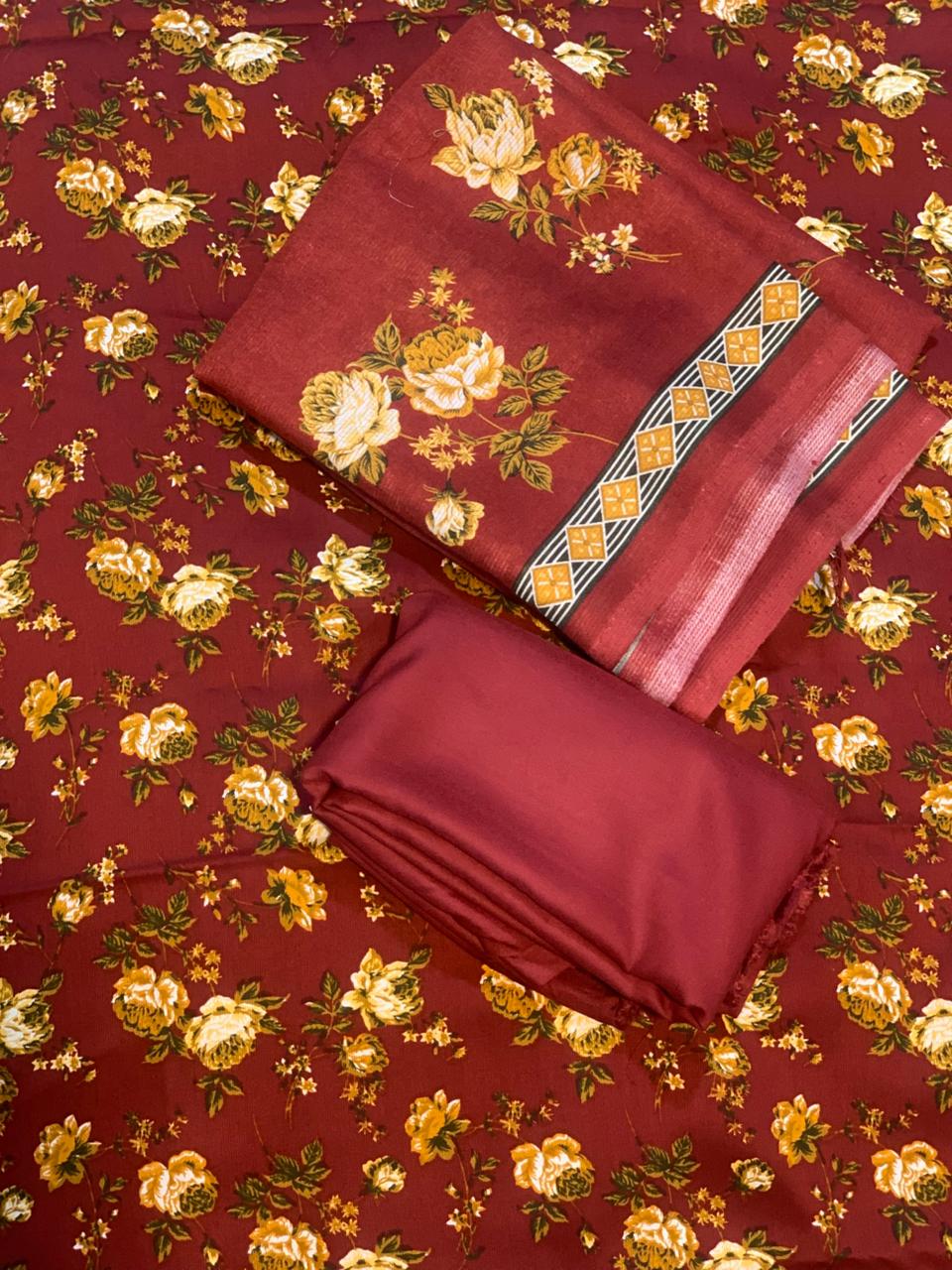 Pashmina Printed Cotray Wool Shawl 3pc D8