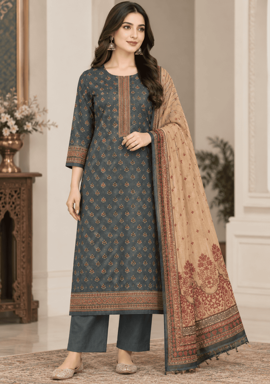 Five Star Printed Velvet Dhanak 3pc V2 D5