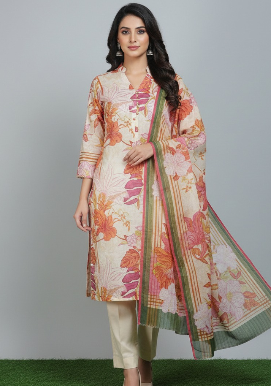 J. Luxury Printed Lawn 3pc Vol-2.D7
