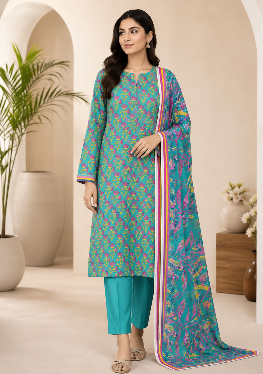 Alkaram Printed Luxury Lawn Shirt & DupattaD7