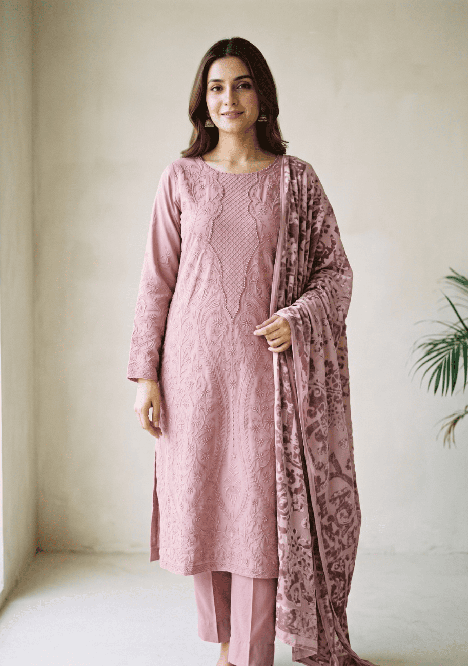 HZ Embroidered Velvet Shawl 3PC Suit Vol.2 D5