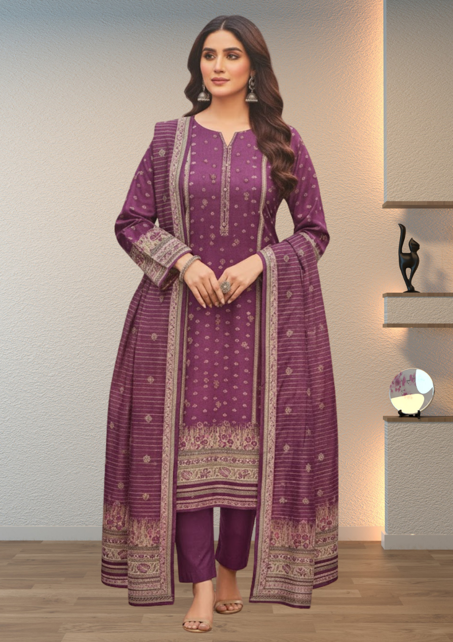 Bin Inam Printed Jacquard 3pc with Zari Voil Dupatta D9