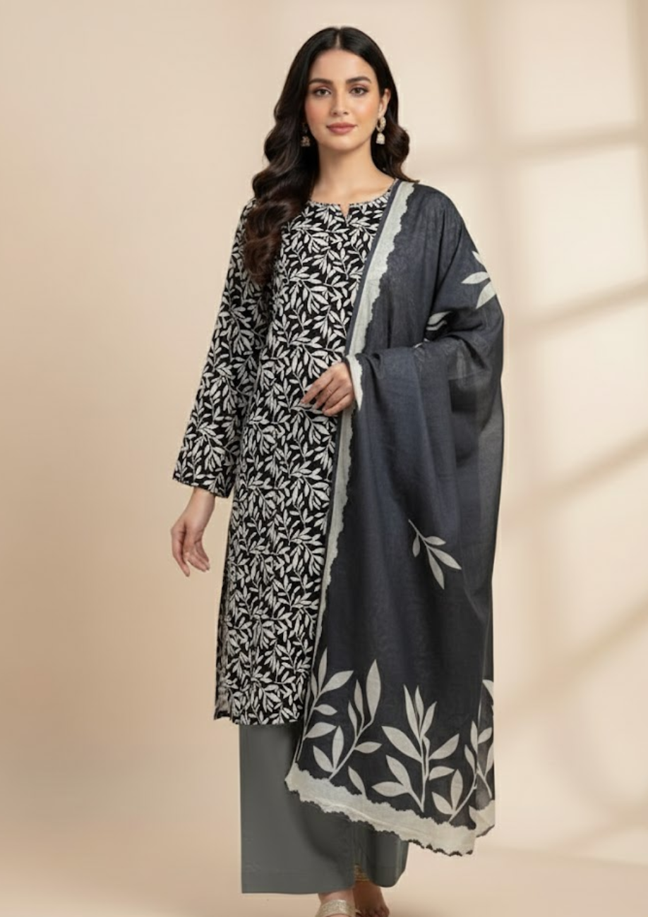 Pashmina Printed Cotray Wool Shawl 3pc D9