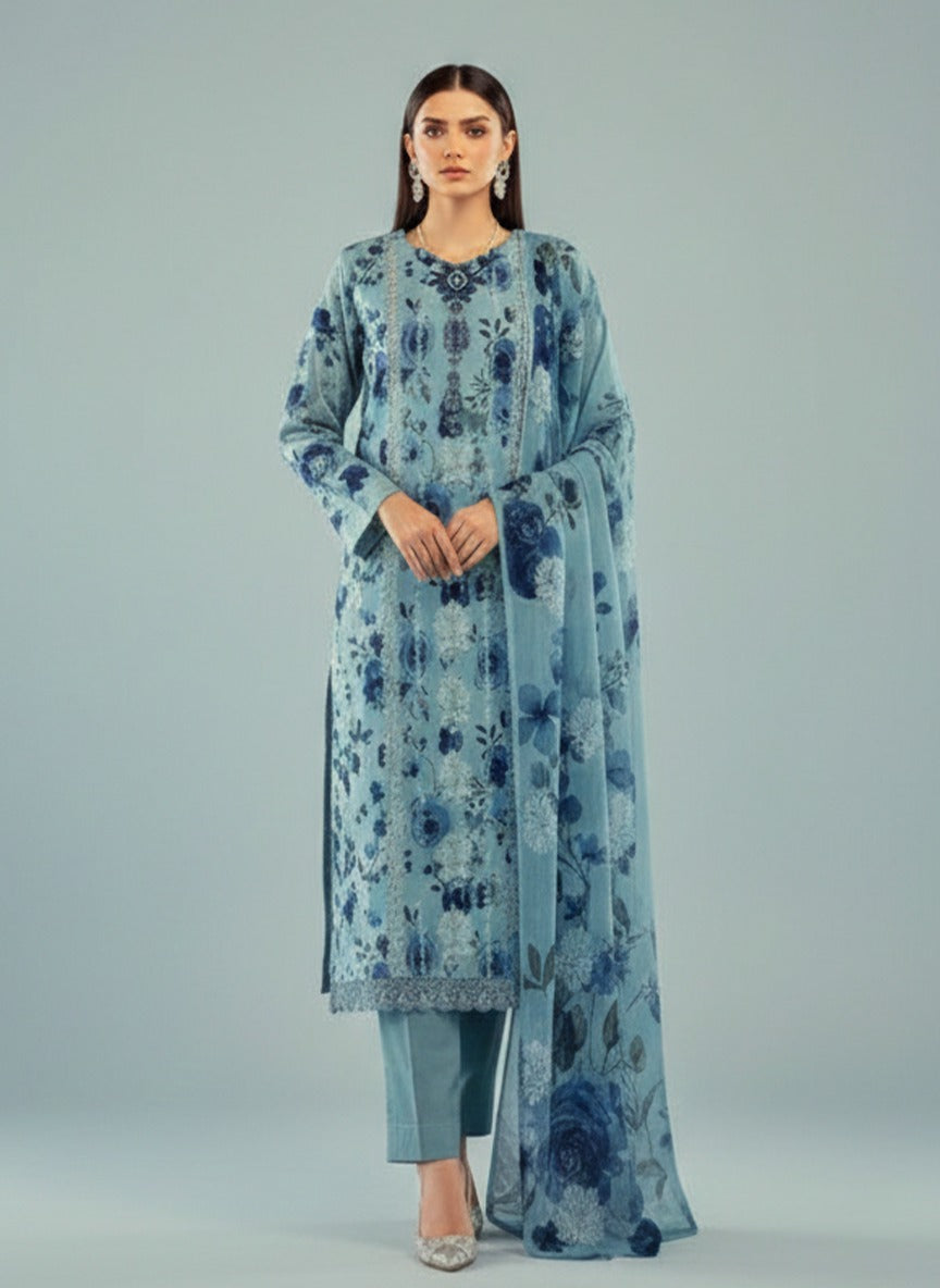 Rungbrung Digital Printed Embroidered Lawn 3pc D2