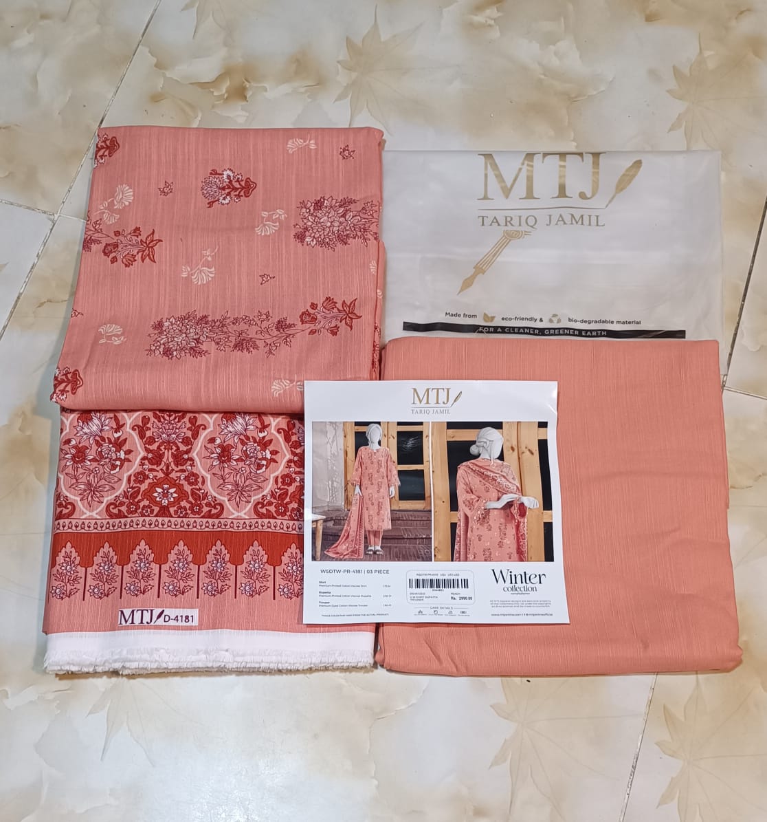 MTJ Luxury Printed Khaddar Viscos 3pc D08