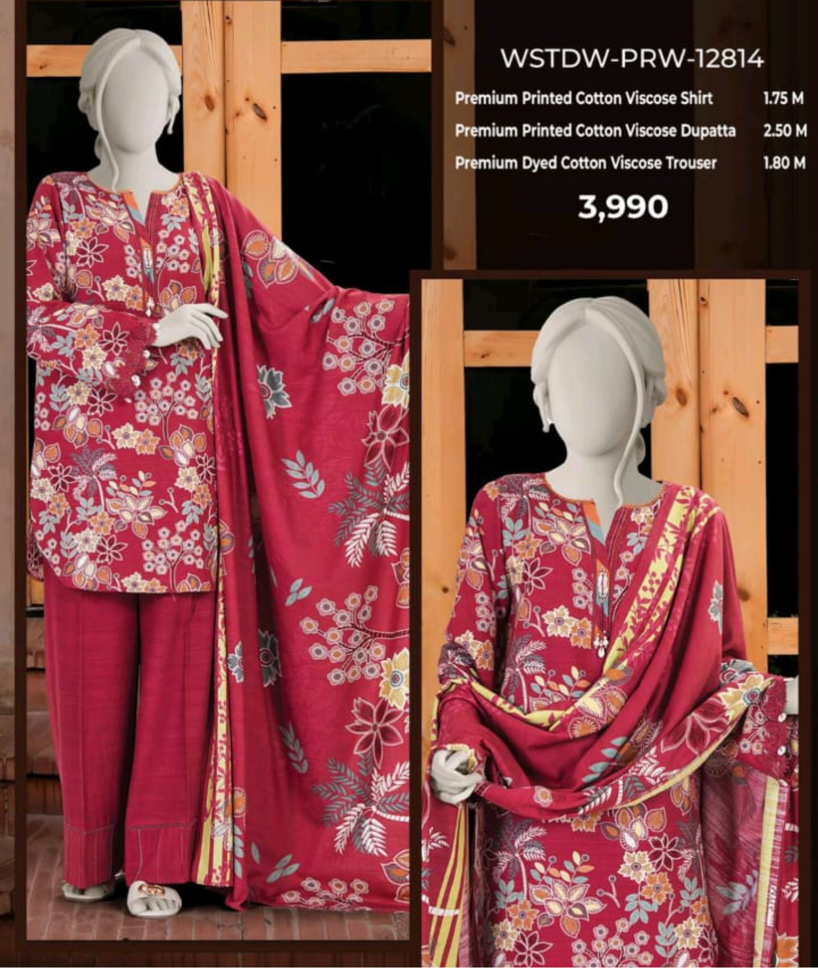 MTJ Luxury Printed Khaddar Viscos 3pc D09