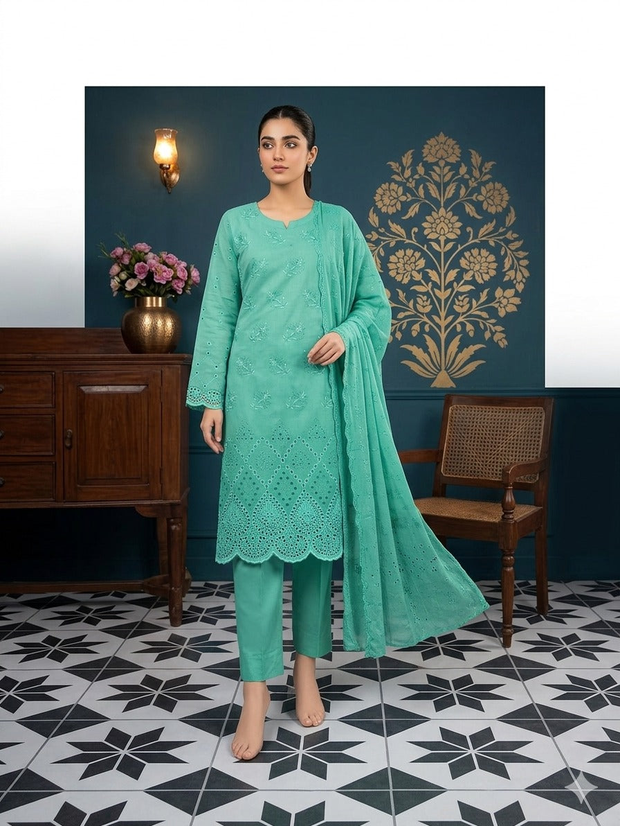 Abrish Shifli Embroidered Chickankari Lawn 3pc D1