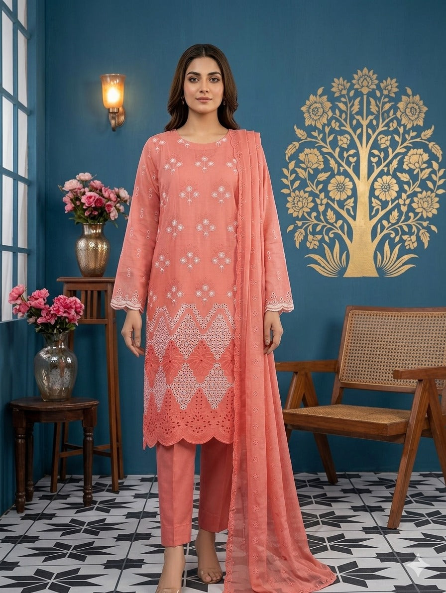 Abrish Shifli Embroidered Chickankari Lawn 3pc D3