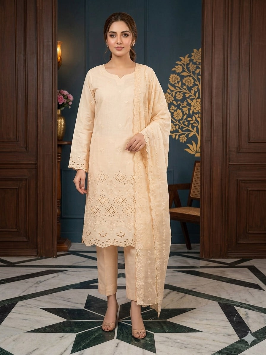 Abrish Shifli Embroidered Chickankari Lawn 3pc D4