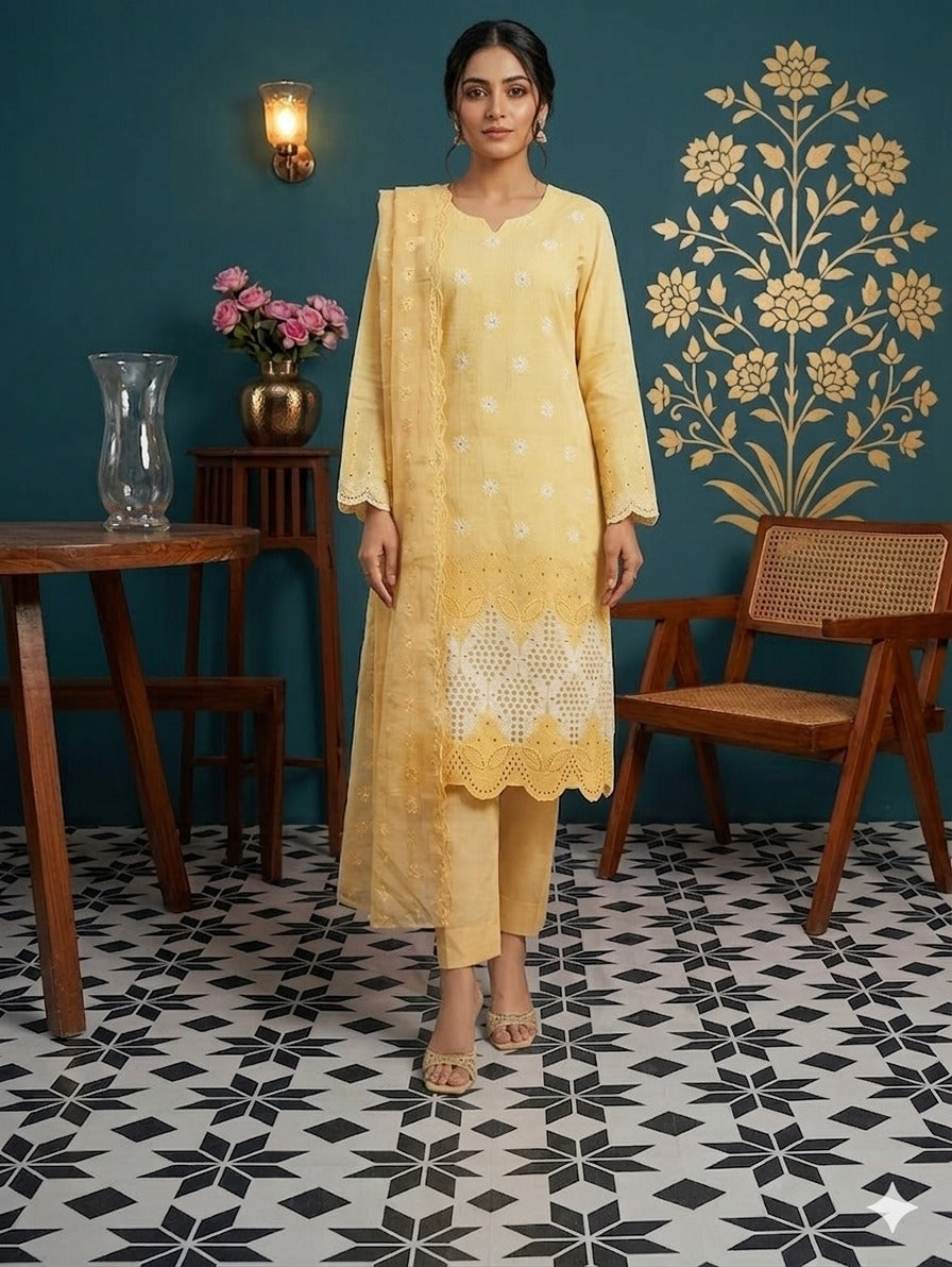 Abrish Shifli Embroidered Chickankari Lawn 3pc D5