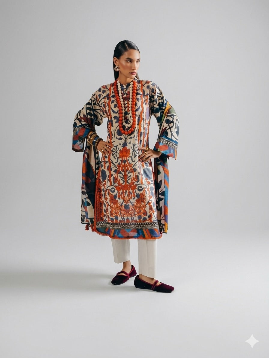 Agha Noor Women's Printed Lawn 3pc Suit Vol-2 D6