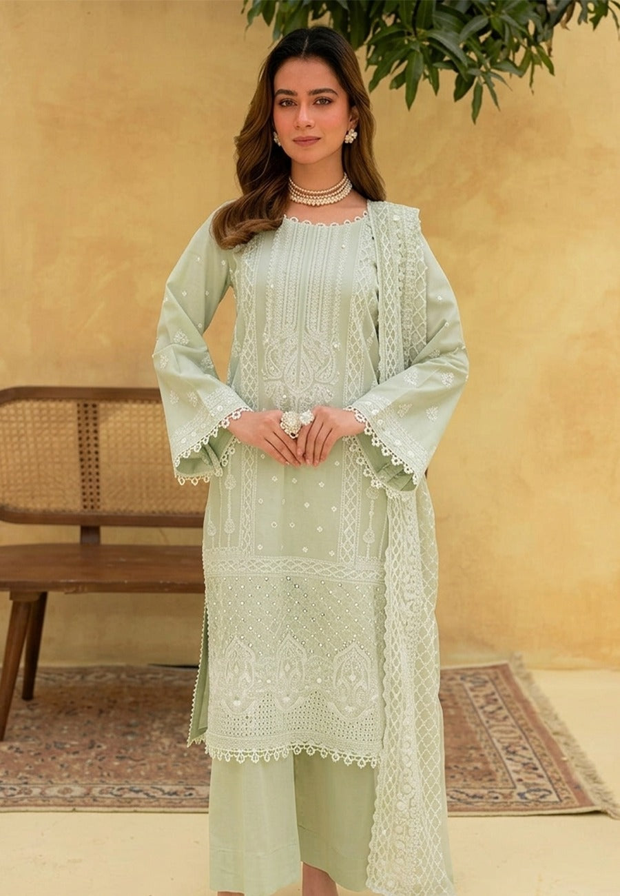 Bareeze White Embroidered Stone Chickankari Lawn 3pc D2