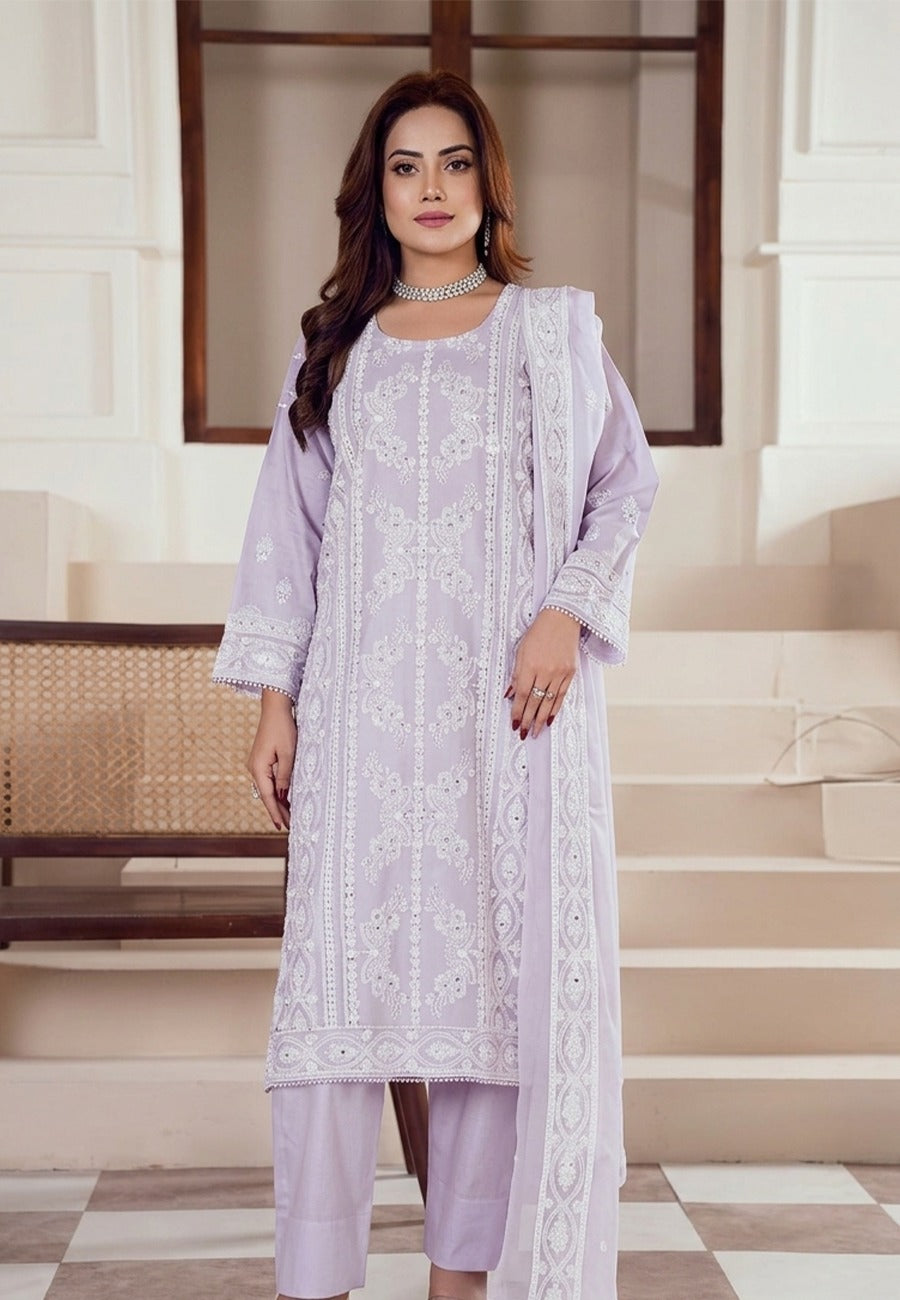 Bareeze White Embroidered Stone Chickankari Lawn 3pc D4