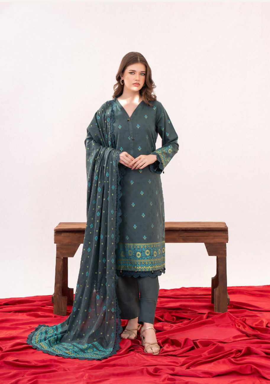 Zesh Women's Printed Jacquard 3pc Suit Vol-2 D3