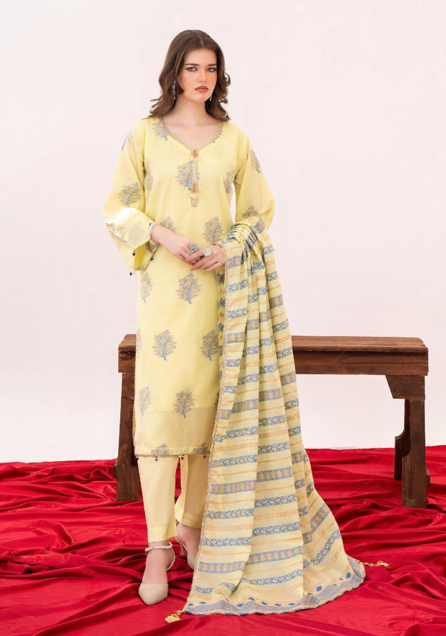 Zesh Women's Printed Jacquard 3pc Suit Vol-2 D6